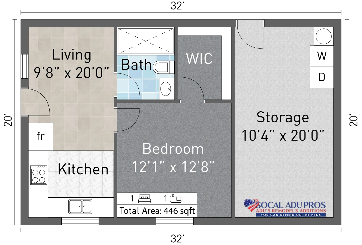 Corona 446 Sf Attached Garage Conversion 1 Br 1 Bth 01