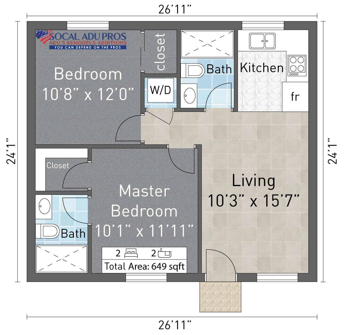 Los Angeles 649 Sf Detached Adu 2 Br 2 Bth 01