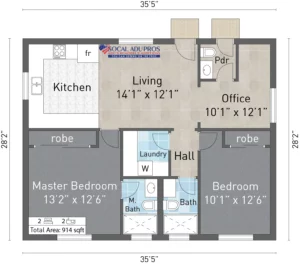 Riverside 1000 Sf Detached Adu 2 Br W Office 01