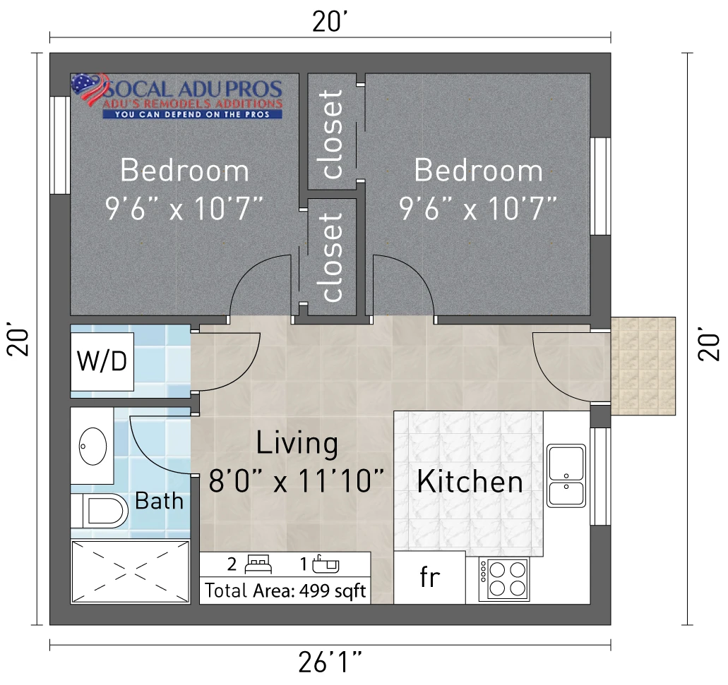 Vista 499 Sf Garage Conversion 2 Br 1 Bth 01